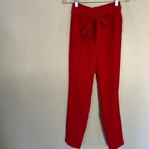 Express High Rise Paperbag Ankle Pants - Red - 00